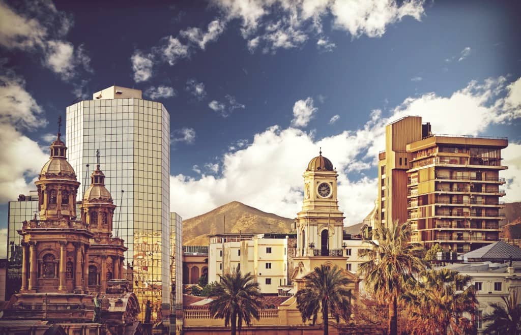 Vintage style picture of Santiago de Chile downtown, Chile.