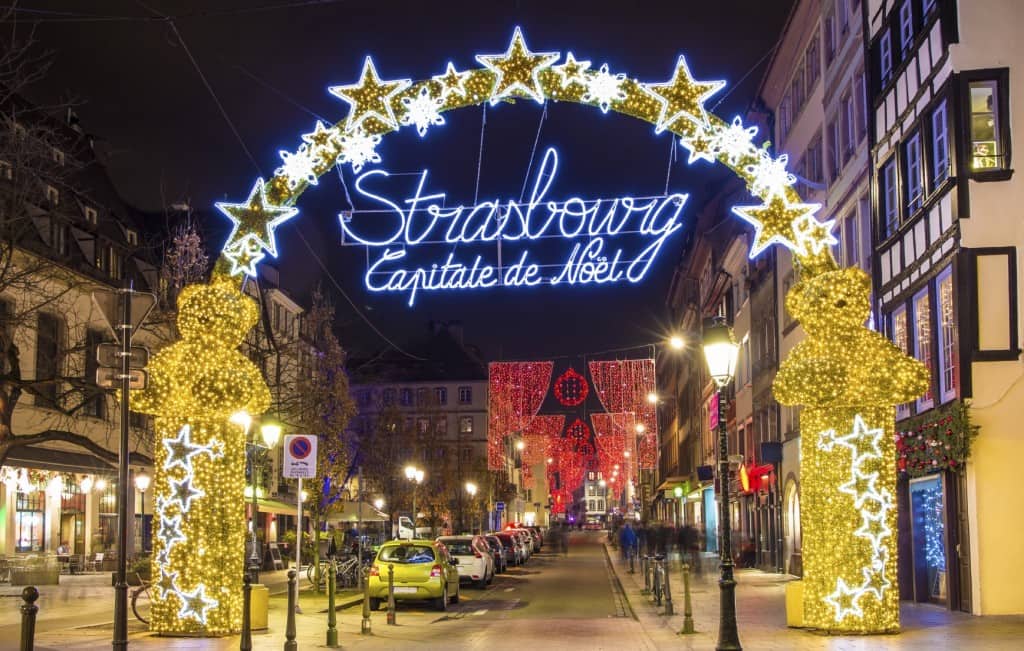 Entrance to the city center of Strasbourg on Christmas time