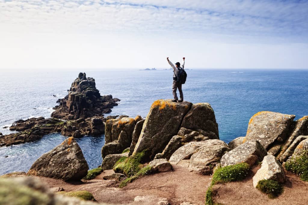 Happy hiker at Lands End, Cornwall