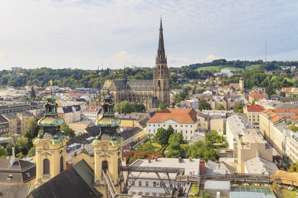 Linz Cityscape with New Cathedral and Church of the Ursulines, A