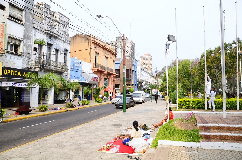 View on the streets of Asuncion, Paraguay. Plaza de Democracia.