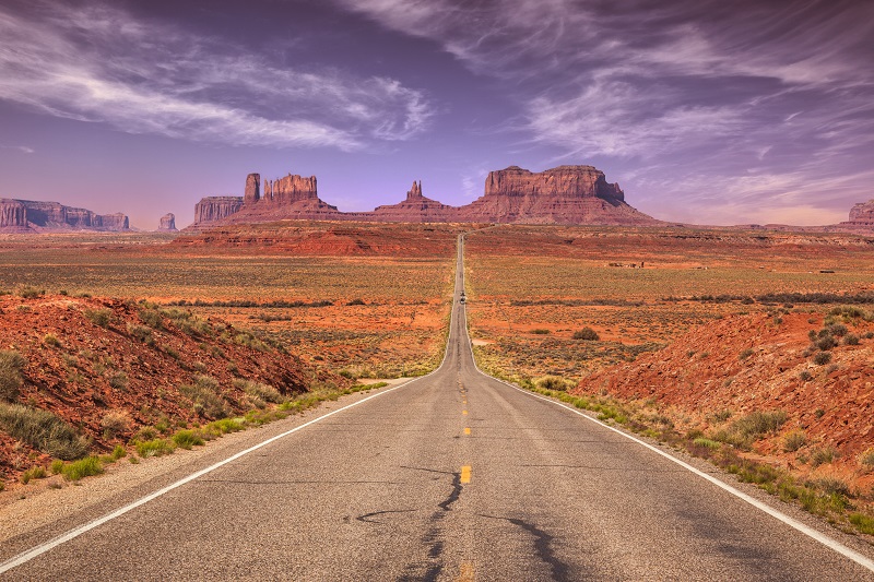 View towards Monument Valley from the US Route 163 in Utah.
