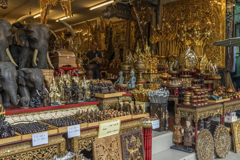 Bangkok, Thailand - Nov 14, 2015 Wood decoration item in Thailand tradition art for sell at Chatuchak, the biggest weekend market in South East Asia.