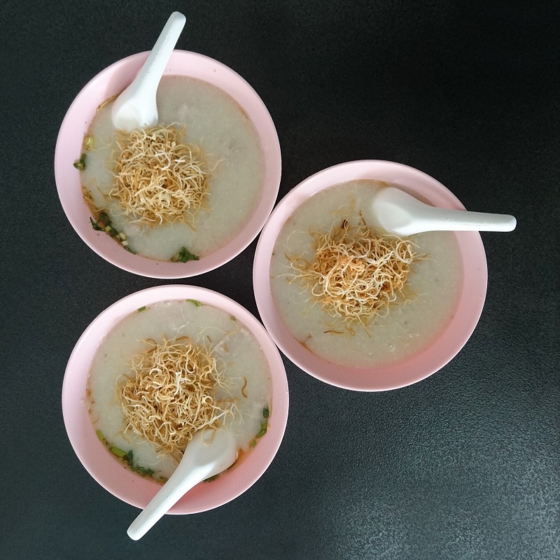 Thai rice congee with pork. This is a very typical breakfast in Thailand.