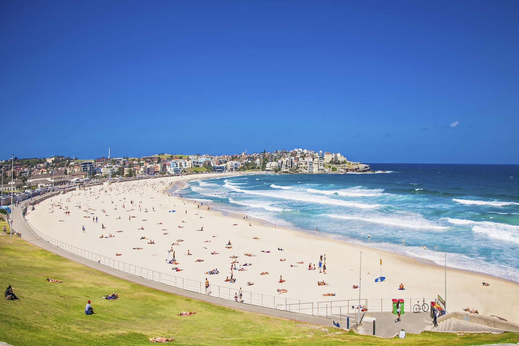 People relaxing on the Bondi beach in Sydney, Australia. Bondi beach is one of the most famous beach in the world.